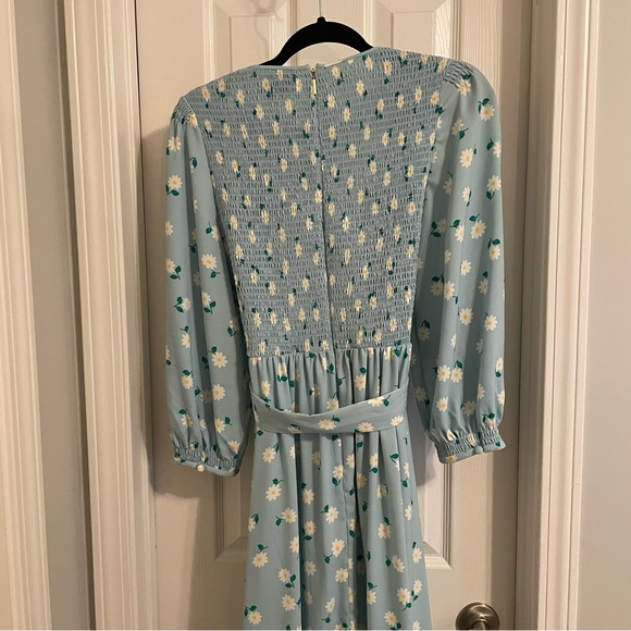 Kate Spade Dancing Aster Spring Floral Dress | Smocked Tie Waist | Pockets | 8 - Picture 8 of 14